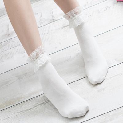 China MANZI Cotton Lace Stockings Cotton Breathable Japanese Female Cute Girls Mid Color Breathable Tube Socks for sale