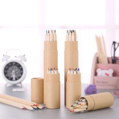 China 2 Designs Eco-Friendly High Quality Color Pencil Set With Sharpener 12 Color Pencil Wrapping Paper Wooden Tube for sale