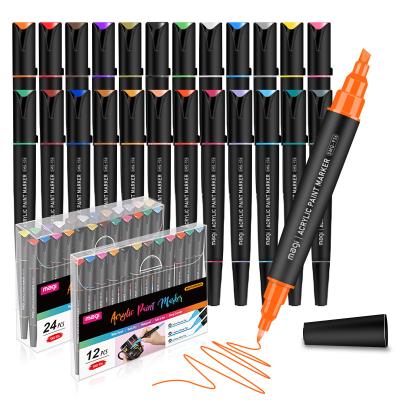 China ABS 12/24 Colors Acrylic Paint Markers DIY Craft Graffiti Dual Markers Pen With Custom Logo for sale