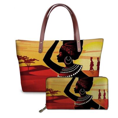 China Custom Normcore/Minimalist Afro Girl Print Women Purses And Handbags Large Capacity Casual Tote Female Shoulder Bag for sale