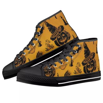 China Pumpkin Sweat-absorbent Crazy Figure Halloween High Top Shoes Comfortable Lace Up Casual Canvas Sneakers Tennis Shoes for sale