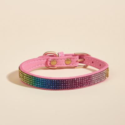 China Personalized rhinestone dog collar, faux leather belt with crystals, for small dogs, pink for sale