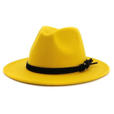 China Breathable Comfort Mens And Womens Retro Foldable Soft Wool Fedora Hat Wide Brim With Belt Buckle for sale