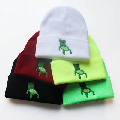 China Winter Warm Ski Hip Hop Outdoor Unisex Beanie Men Women COMMON Games Embroidery Chair Froggy Skullies Knitted Hat for sale