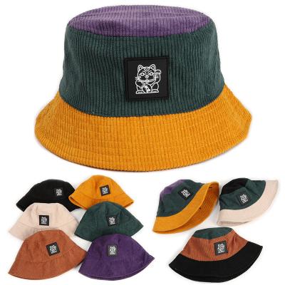 China New Fashion Cartoon Lucky Cat Solid Color Corduroy Bucket Fisherman Color Foldable Breathable Comfort Stitching Hat for sale