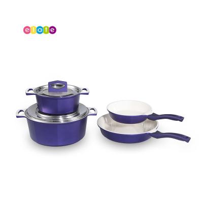 China Minimalist Aluminum Non-Stick Marble Cookware Sets With Wood Handles Pained Cookware Set Non Stick for sale