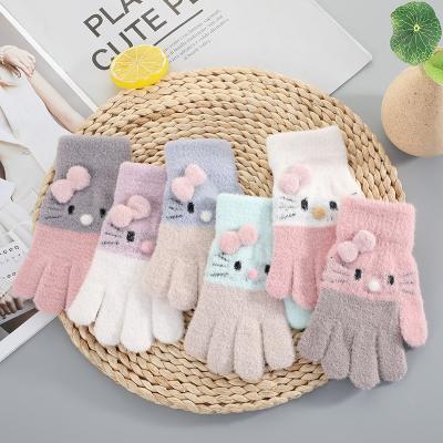 China Winter Knitted Children's Gloves 3-10 Years Full Finger Wool Rabbit Cartoons Children Warm Soft Kid Gloves Babies Boy Girls Mittens 3-10 Years 3-10 Years for sale