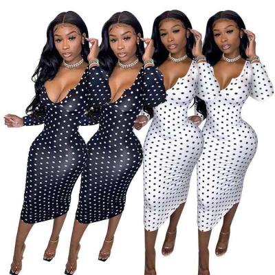 China Dot Print Fall 2020 Dot Print Fall 2020 Women's Anti-Static Women's Anti-Static Hot Sale Sexy Deep V-Neck Party Clubwear Dress Bodycon Dress For Women for sale