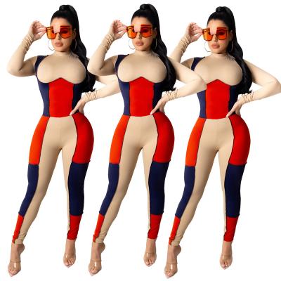 China Other other fashion multicolor patchwork and sexy comfortable round neck women jumpsuits are hot for spring for sale