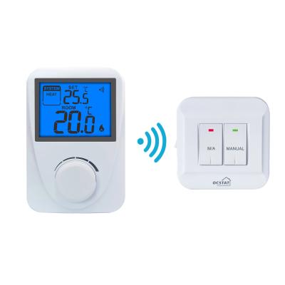 China Riseem Blue Backlight Wireless RF Gas Boiler Non-programmable Thermostat With Heat / Off / Cool Switch for sale