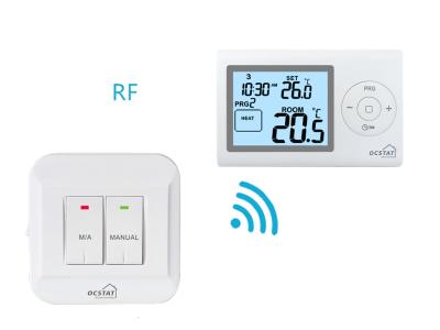 China ABS OEM ODM Blue LCD Screen RF Digital Room Thermostat Heating and Cooling for sale