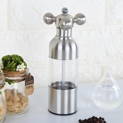 China New Design Kitchen Tool 304 Stainless Steel Manual Black Salt and Pepper Grinder Tap Shape Viable Pepper Mill for sale