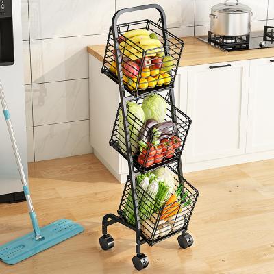 China Sustainable Popular Kitchen Bathroom Living Room Swing Basket Design 3 Tier Storage Rack With Universal Wheel for sale