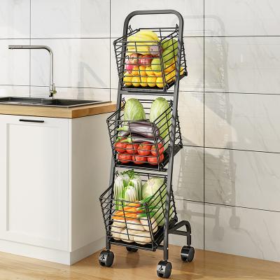 China Kitchen Storage Fruit Swing Basket Sustainable Multi-Layer Rotating Design 360 Degree Rotating Baskets Vegetable Rack for sale