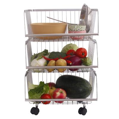 China Large Capacity Kitchen Fruit Vegetable Organizer Trolley Display Rack Sustainable Removable Space Saver for sale