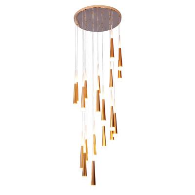 China New Style Hotel Restaurant Long Stairs Pendant Light Gold Industrial Roze Chandelier Modern Pendant Light for sale