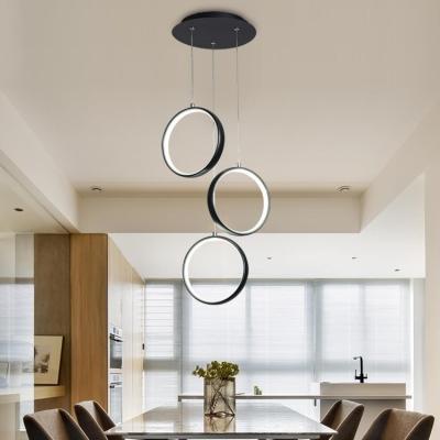 China Modern Simple Black Home Decor LED Lamps Modern Simple Black Decor LED Lamps Dining Room Table Chandeliers Lighting Fixtures Ring Pendant Lights for sale