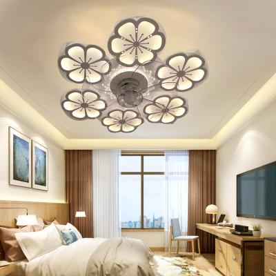 China Modern Acrylic Flower Shape Indoor Lighting Led Living Room Bedroom Ceiling Lamp LED Ceiling Fan Lights for sale