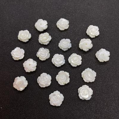 China DIY Shell Jewelry White Mother Of Pearl Half Drilled Rose Flower Shape Shell Beads for Making Earrings for sale