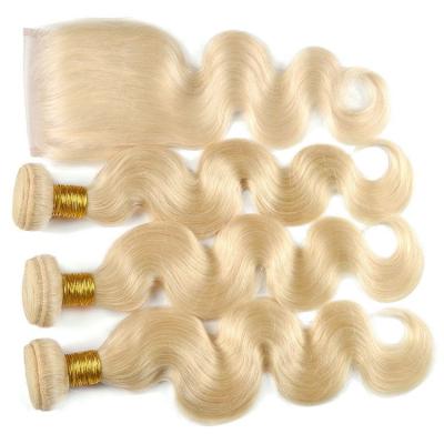 China Body Wave 613 Blonde Hair Bundles With Lace Closure , Russian Virgin Blonde Hair Extension for sale