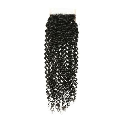 China Jerry Curl Wholesale Natural Color Jerry Curly Brazilian Hair 4*4 Lace Closure for sale