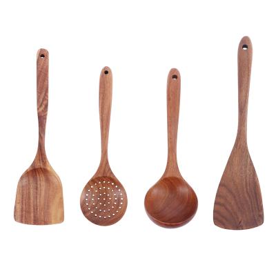 China Amazon Sustainable Hot Sale 4 Piece Natural Teak Utensil Set For Kitchen for sale