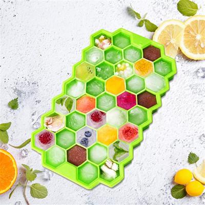 China High quality viable 37 cavity design honeycomb hexagon ice cube tray with bpa free silicone lid for sale