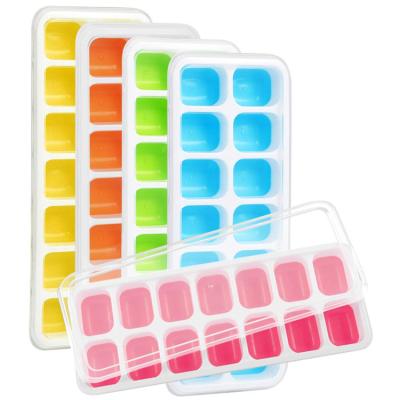 China Custom Christmas Creative Easy Release Mold Viable BPA Free 14 Holes Silicone Ice Cube Tray With Removable Lid for sale