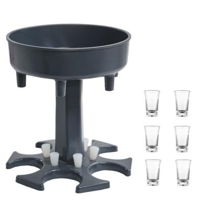 China Modern 6 Way Plastic Stand Carrier Glass Dispenser With Plug For Refilling Liquids Cocktail Alcohol for sale