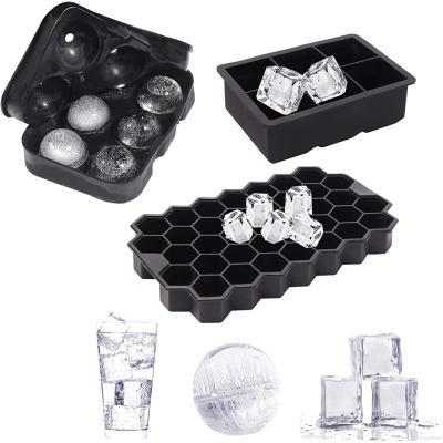 China Large 2 Inch 3set Whiskey Silicone Ice Ball Flexible Mold Rubber Ice Cube Tray Set Viable Custom Maker for sale