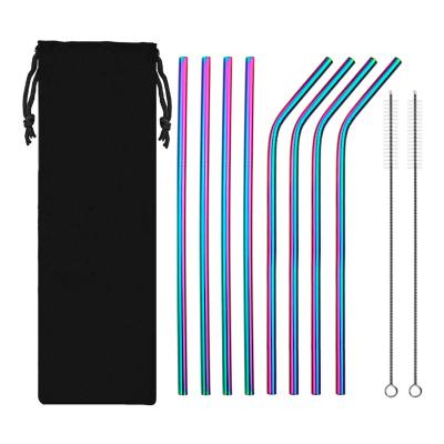 China Portable Reusable Disposable Stainless Steel Straw Metal Straw Set with Cleaning Brush and Bag for sale