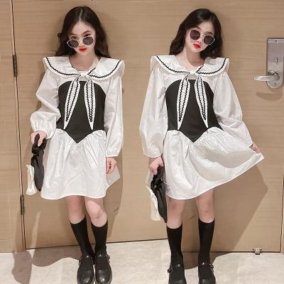 China 2022 new fashion anti-static big girl long sleeved white preppy dress 5-15 years old for sale