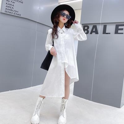 China New Fashion 2022 Child Breathable Spring Solid Sleeved Turn-Down Collar Shirt Dress Long 5-15 Years Old for sale