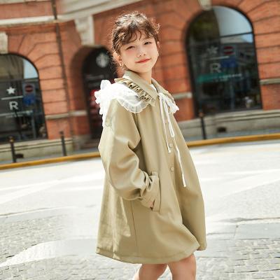 China 2021 New Children Girl Lace Collar Green Windproof Coat For Outdoor Winter Wear For Big Girl 4-12 Years Old for sale