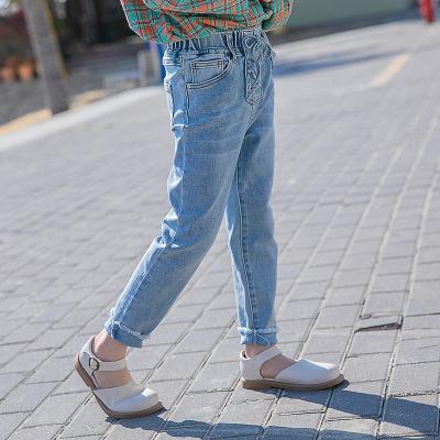 China 2021 viable new fashion kid girl washed blue jeans fashion lace up big girl denim pants 4-15 years old for sale