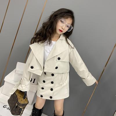 China Preppy Style 2021 Girl's Big Autumn Outfit Set Cute Beige Shorts Blazer Jacket + Skirt 2 Pcs Clothing Set 5-15 Years for sale