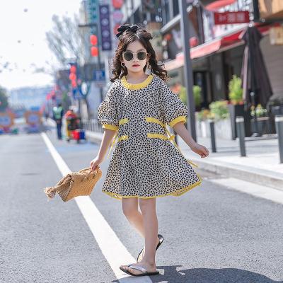 China 2021 new fashion girl's summer big shorts anti-static sheath floral print dress with yellow edge 4-15 years old for sale