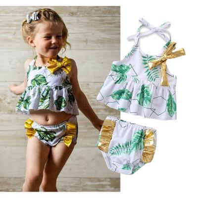 China 2020 Breathable Summer Toddler Girl Bikini 2 Pcs Halter Ruffle Top+Bloomers Swimsuit Set For 2-6T for sale