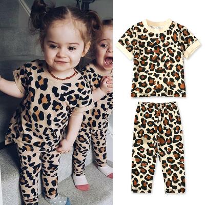 China Toddler Girl Casual Shorts Sheath Leopard T-shirt and Long Pants 2 Pcs Kids Girl Cafe Leopard Pajamas Cool Girls Outfits 2-6T for sale