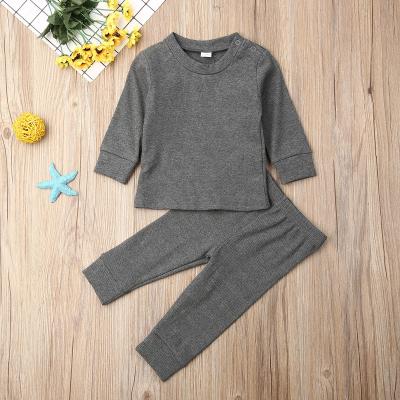 China 2021 New Breathable Solid Baby Boy Infant Outfit Set 2 Pcs Long Sleeved Baby Next Home Outfit Set 0-2 Years Old for sale