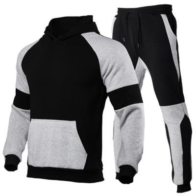 China Breathable Ready To Ship Jogging Hooded Sweatshirt Sweatsuit Men Patchwork 2 Piece Set Tracksuit for sale