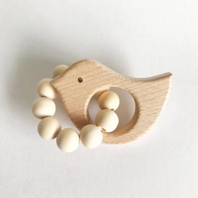 China Food Grade Wholesale Silicone Strap Molars Beech Wood Baby Teether Factory Safety Animal Teether for sale