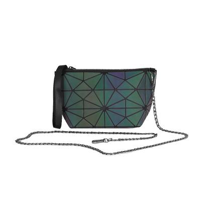 China Lady Custom PU Vinyl Colorful Luminous Geometric Makeup Wristband Cosmetic Travel Bag for sale