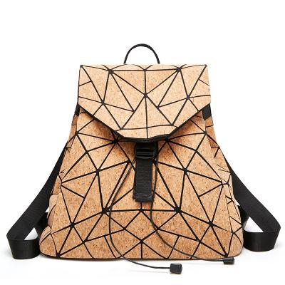 China Eco-friendly Fashion Waterproof Natural Geometric Vegan Bag Eco-friendly Women Elegant Cork Wood Backpack for sale