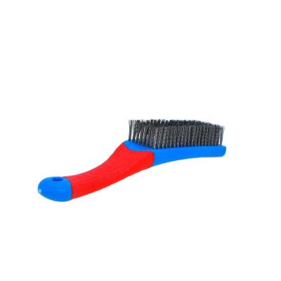 China Durable Anti-Slip Silicone Covered Plastic Handle Steel Wire Household Brush for sale