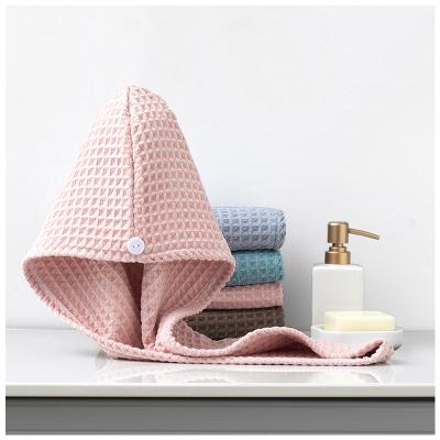 China Viable Wholesale Custom Plaid Knitted Hair Drying Towel Girls Hair Drying Absorbent Hat for sale