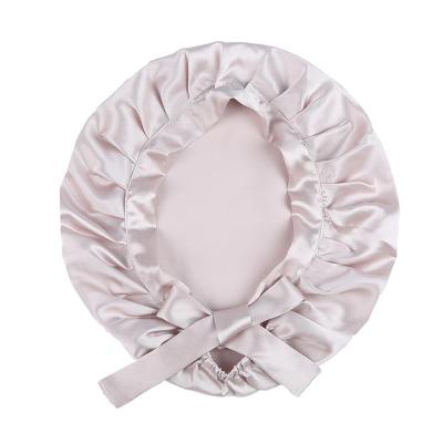 China Picture Ruffles Edge Fashion Hoods Sleep Cap Women Double Layer Silk Sleep Cap for sale