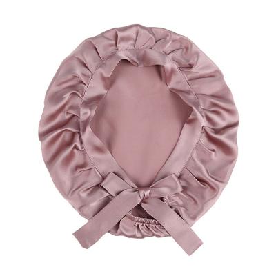 China Hot Picture Women Pleated Ruffles Logo Silk Bonnet Sleep Hat Customized for sale