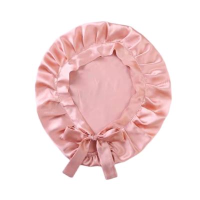 China Picture Solid Color Double Layer Adjustable Sleep Hat Satin Hood Silk Sleep Cap for sale