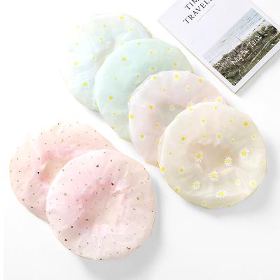 China Double Layer Viable Waterproof Elastic Shower Cap For Women Logo EVA Satin Spa Bath Cap Custom Made for sale